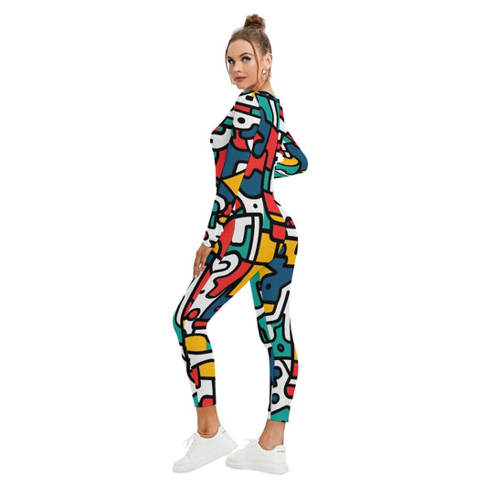 All-Over Print Women's Plunging Neck Jumpsuit
