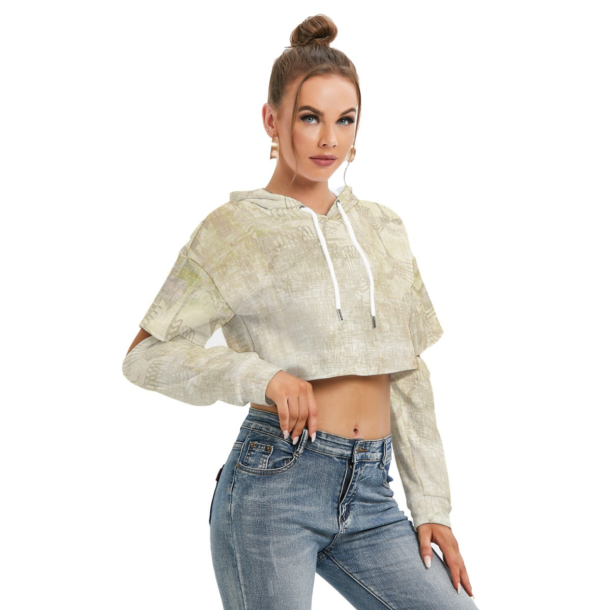 All-Over Print Women's Heavy Fleece Hoodie With Hollow Out Sleeve