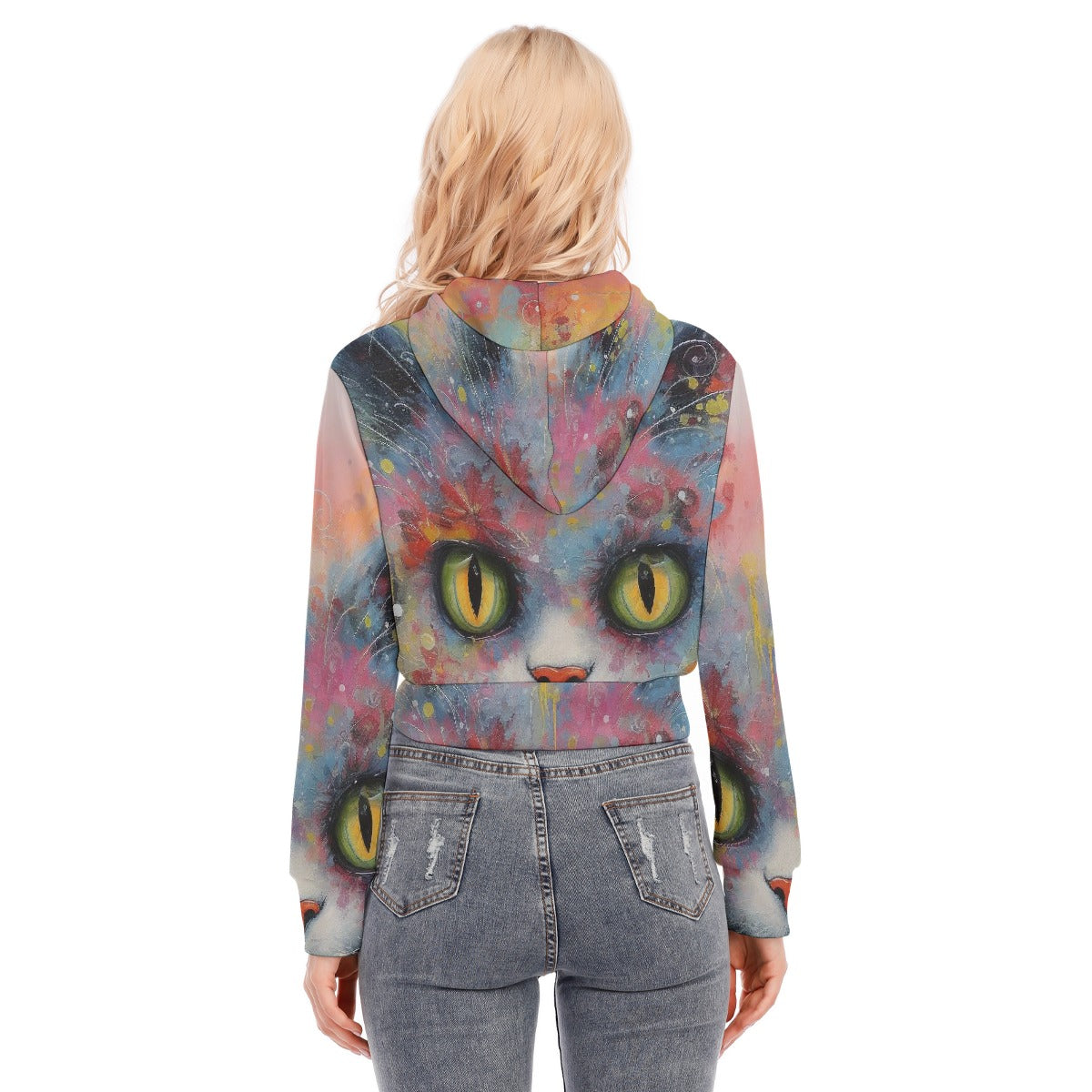 All-Over Print Women's Crop Top Hoodie With Zipper Closure