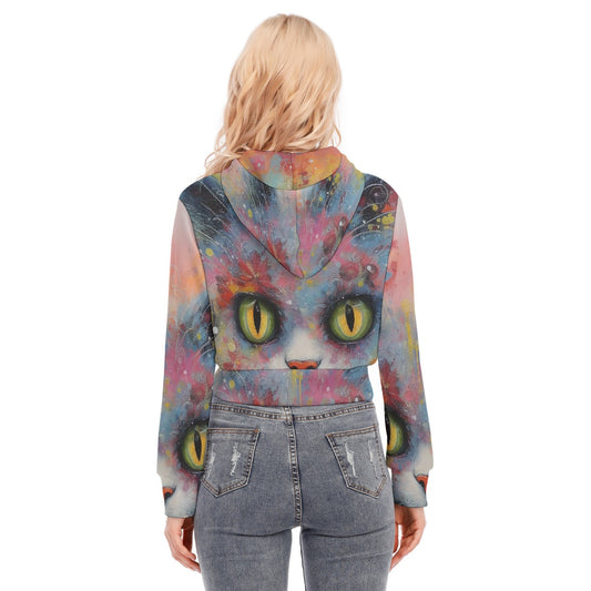 All-Over Print Women's Crop Top Hoodie With Zipper Closure