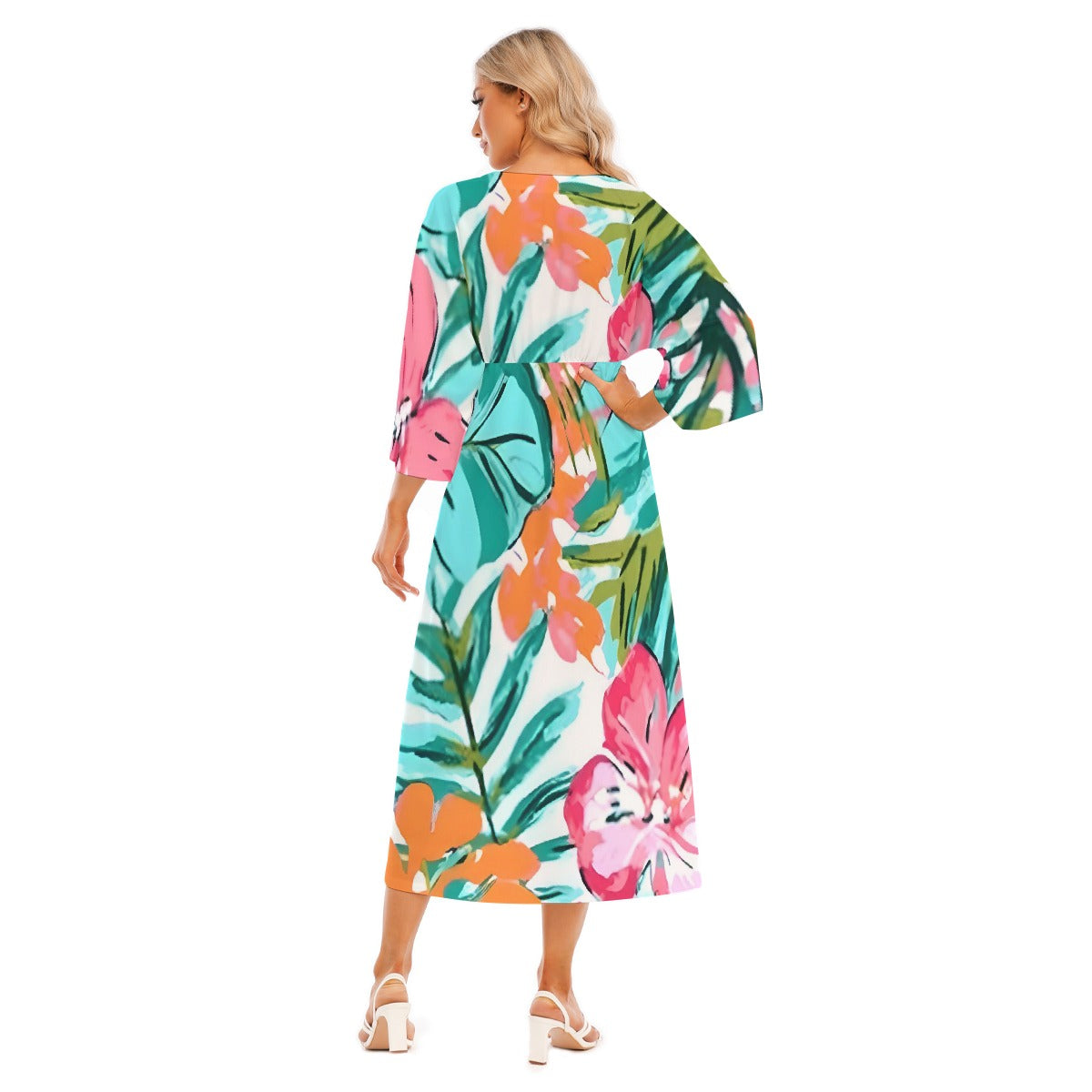 All-Over Print Women's Mid-Sleeve Long Dress