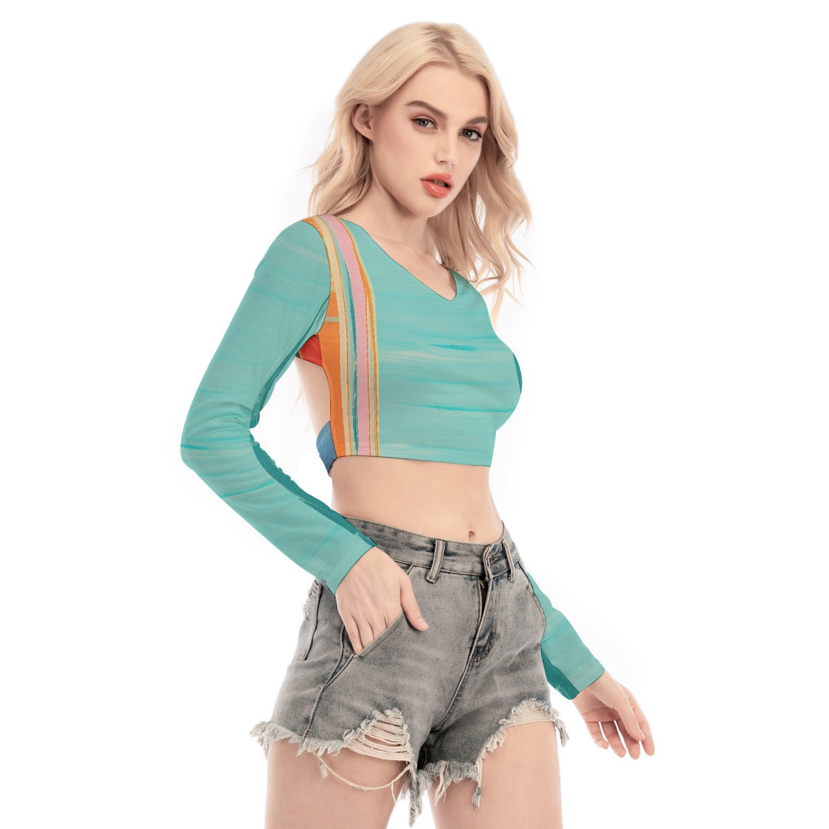 All-Over Print Women's Back Hollow T-shirt With Strap