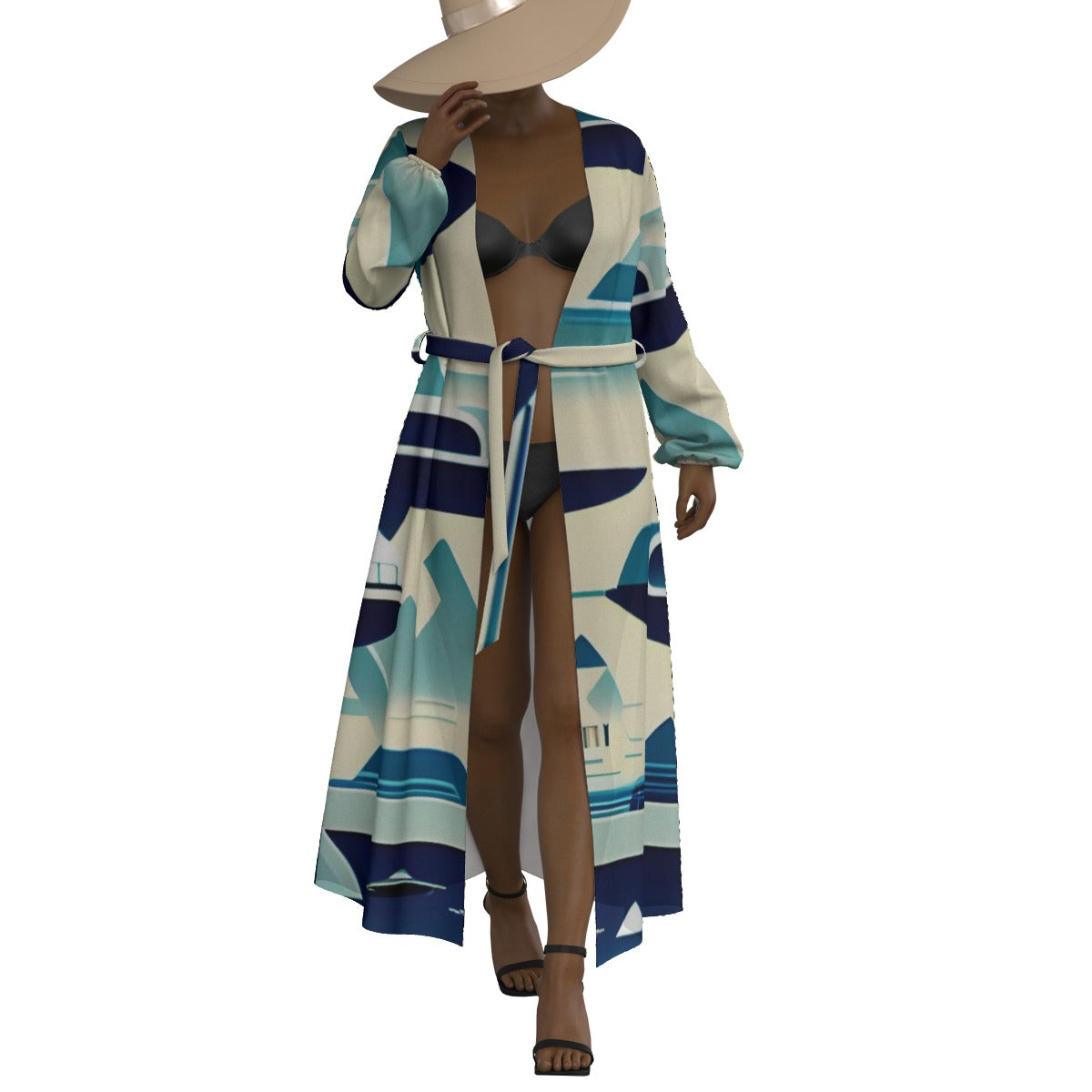 All-Over Print Women's Lace-up Chiffon Robe