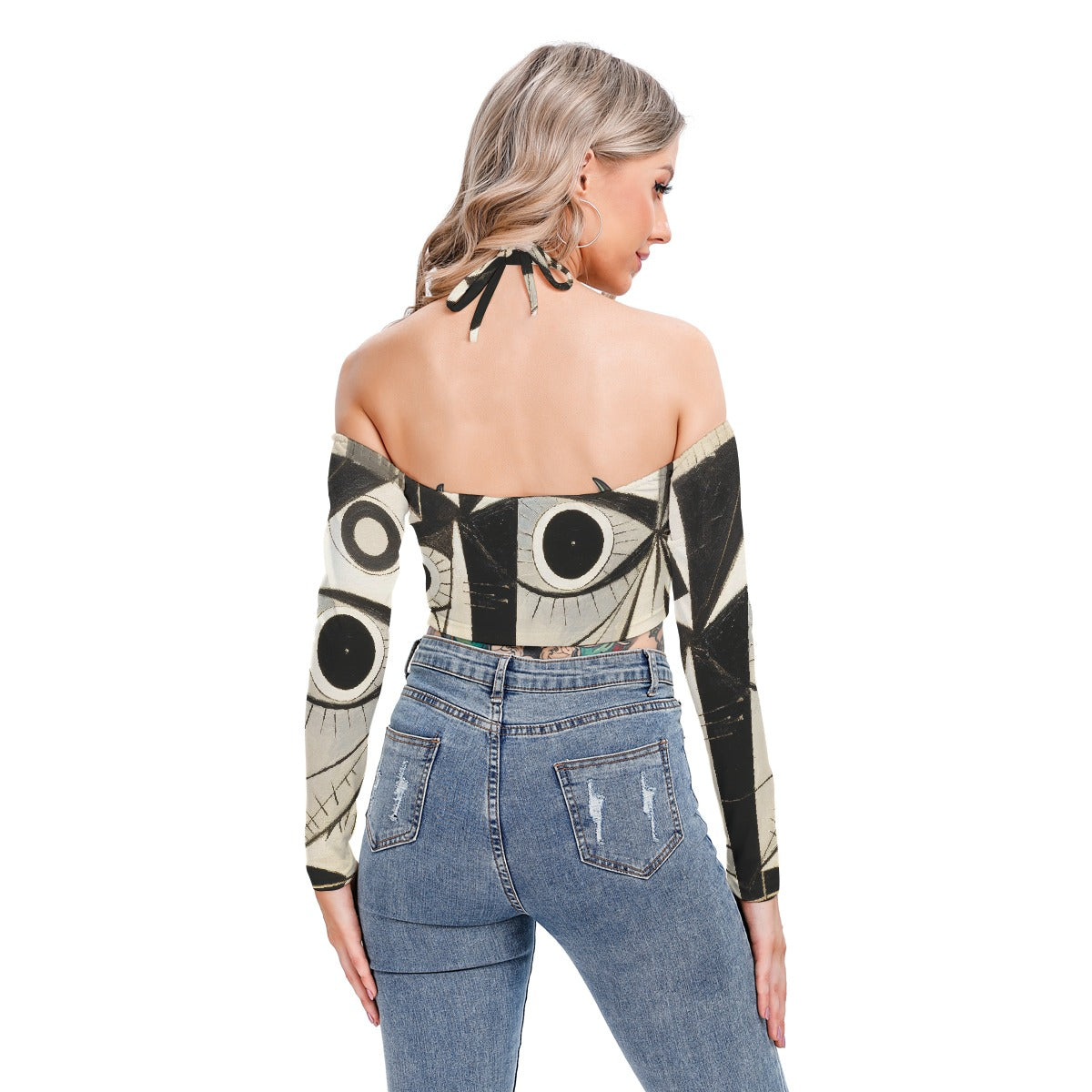 All-Over Print Women's Halter Lace-up Top