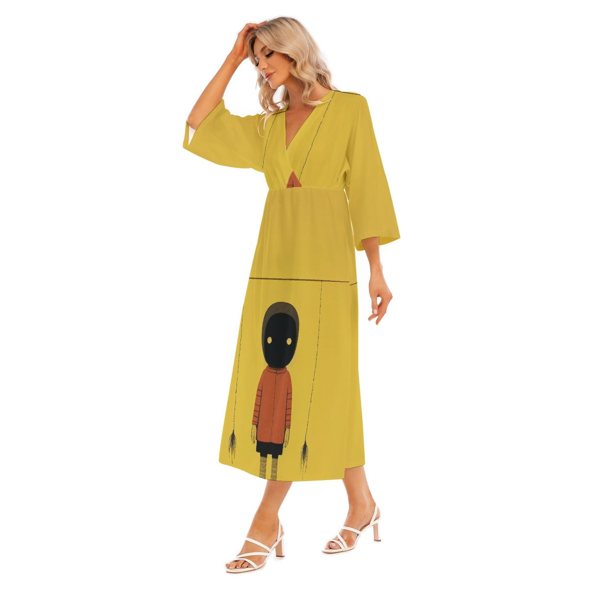 All-Over Print Women's Mid-Sleeve Long Dress