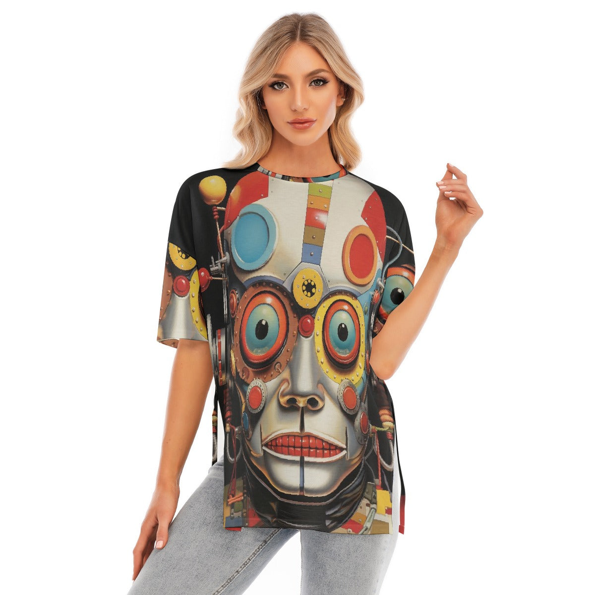All-Over Print Women's Short Sleeves T-shirt With Hem Split