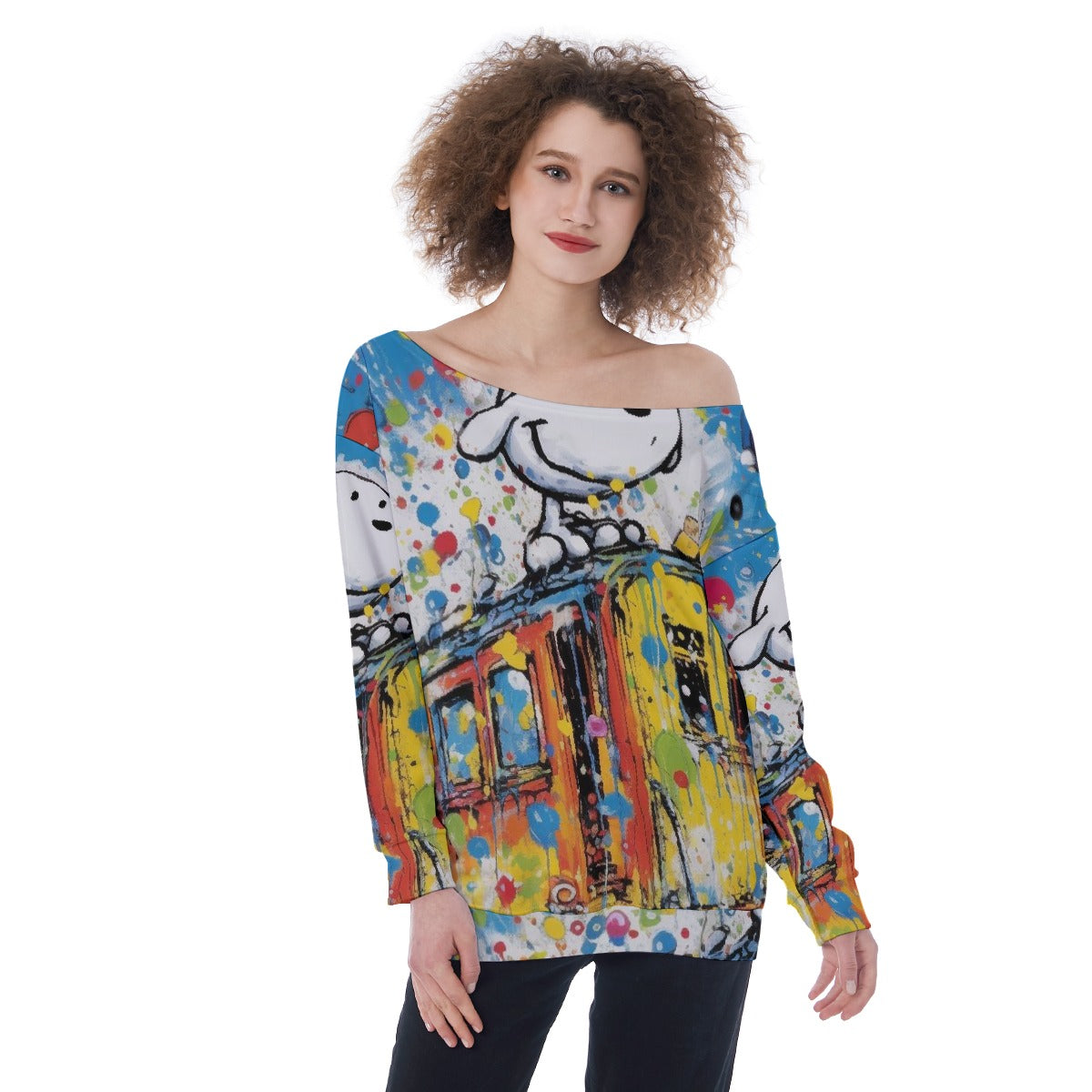 All-Over Print Oversized Women's Off-Shoulder Sweatshirt