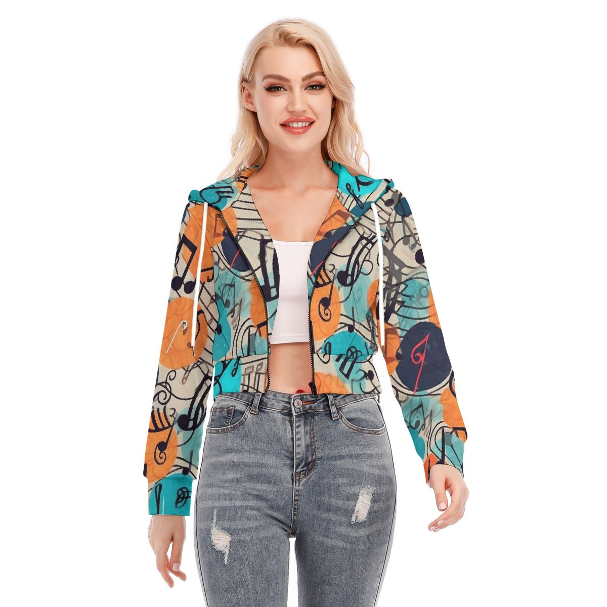 All-Over Print Women's Crop Top Hoodie With Zipper Closure