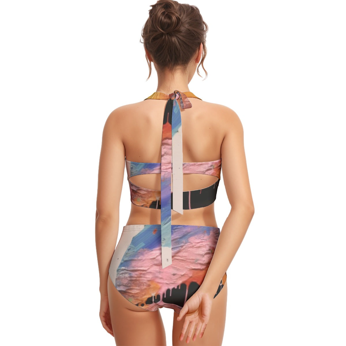 All-Over Print Women's Swimsuit Set With Halter