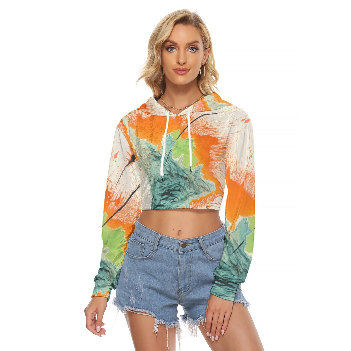 All-Over Print Women's Crop Top Hoodie|Velvet