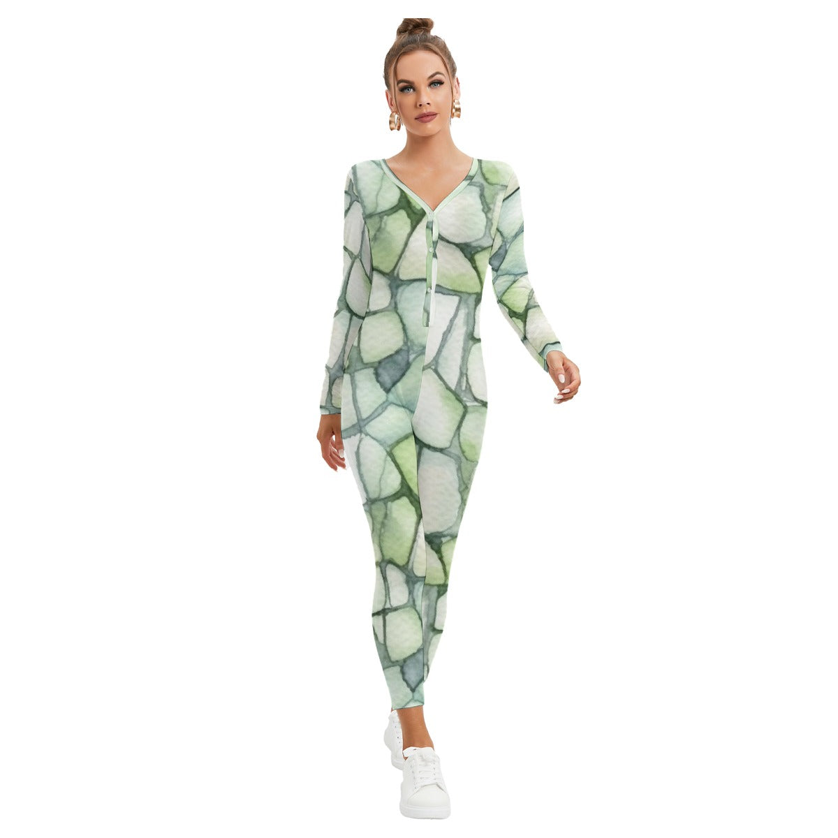 All-Over Print Women's Plunging Neck Jumpsuit