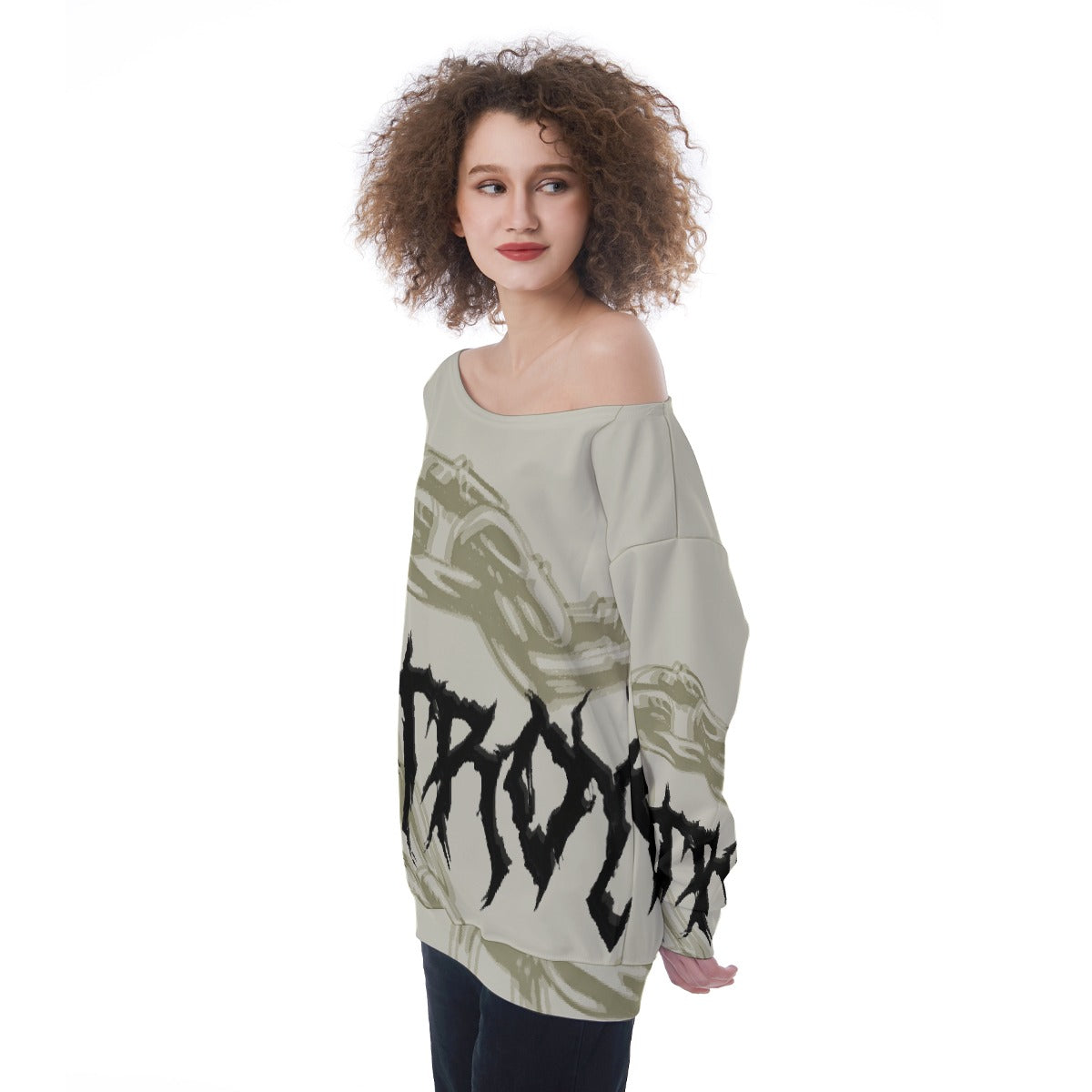 All-Over Print Oversized Women's Off-Shoulder Sweatshirt