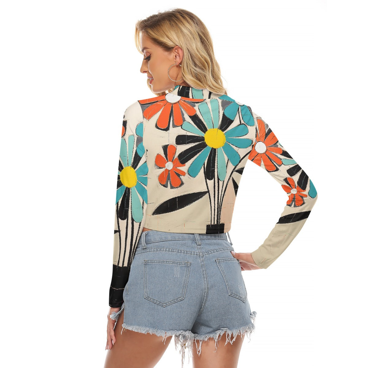 All-Over Print Women's Hollow Chest Keyhole Tight Crop Top