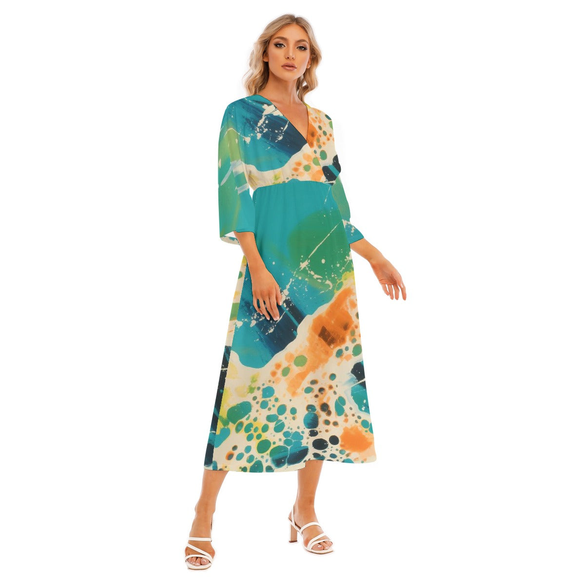 All-Over Print Women's Mid-Sleeve Long Dress