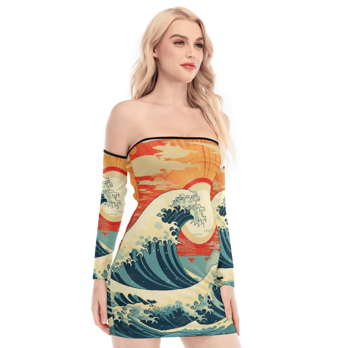 All-Over Print Women's Off-shoulder Back Lace-up Dress