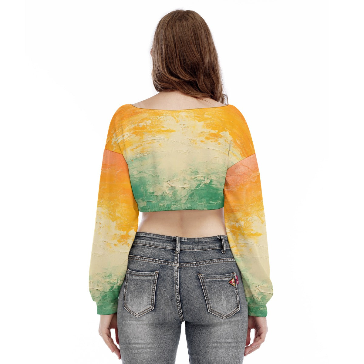 All-Over Print Women's V-neck Long Sleeve Cropped Sweatshirt