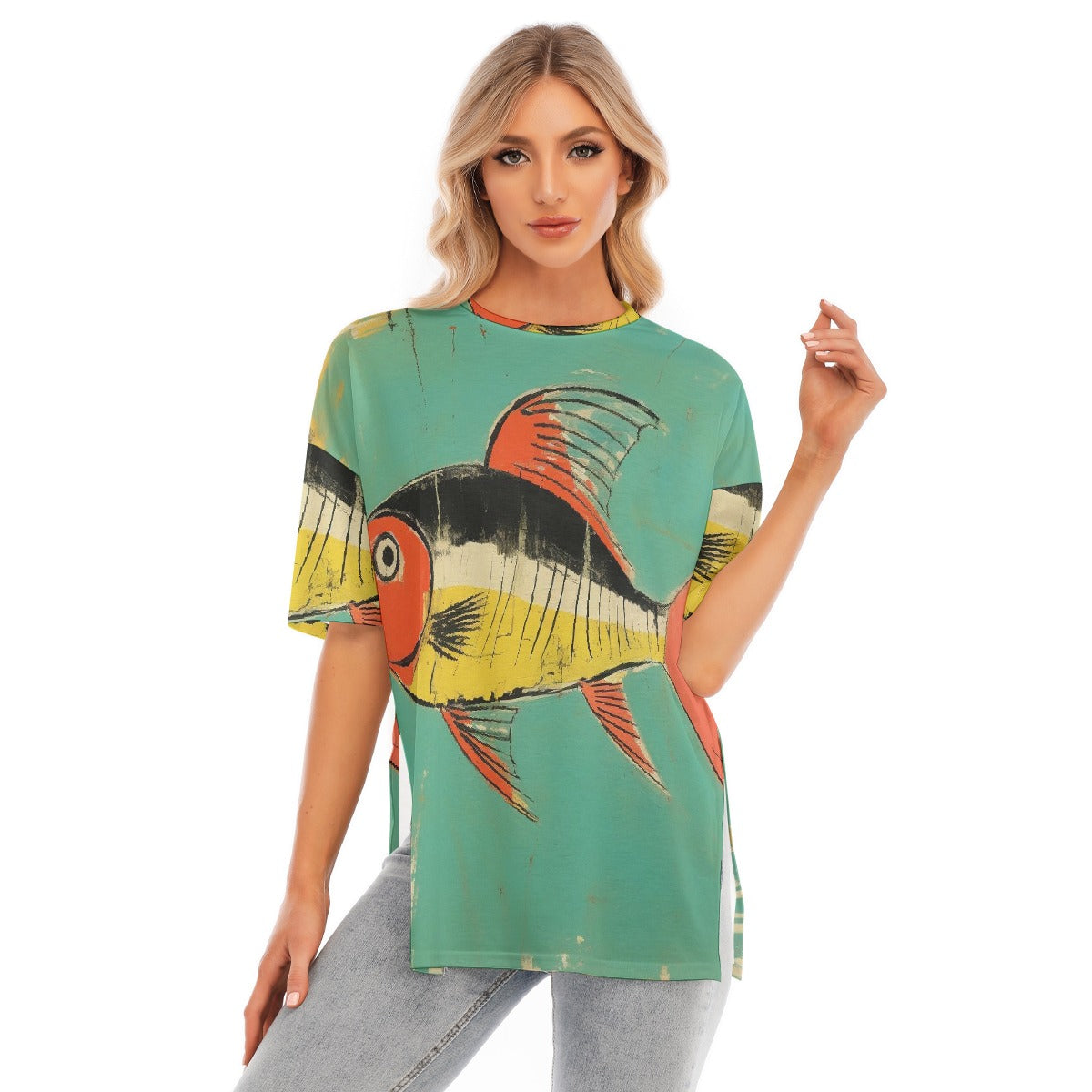 All-Over Print Women's Short Sleeves T-shirt With Hem Split