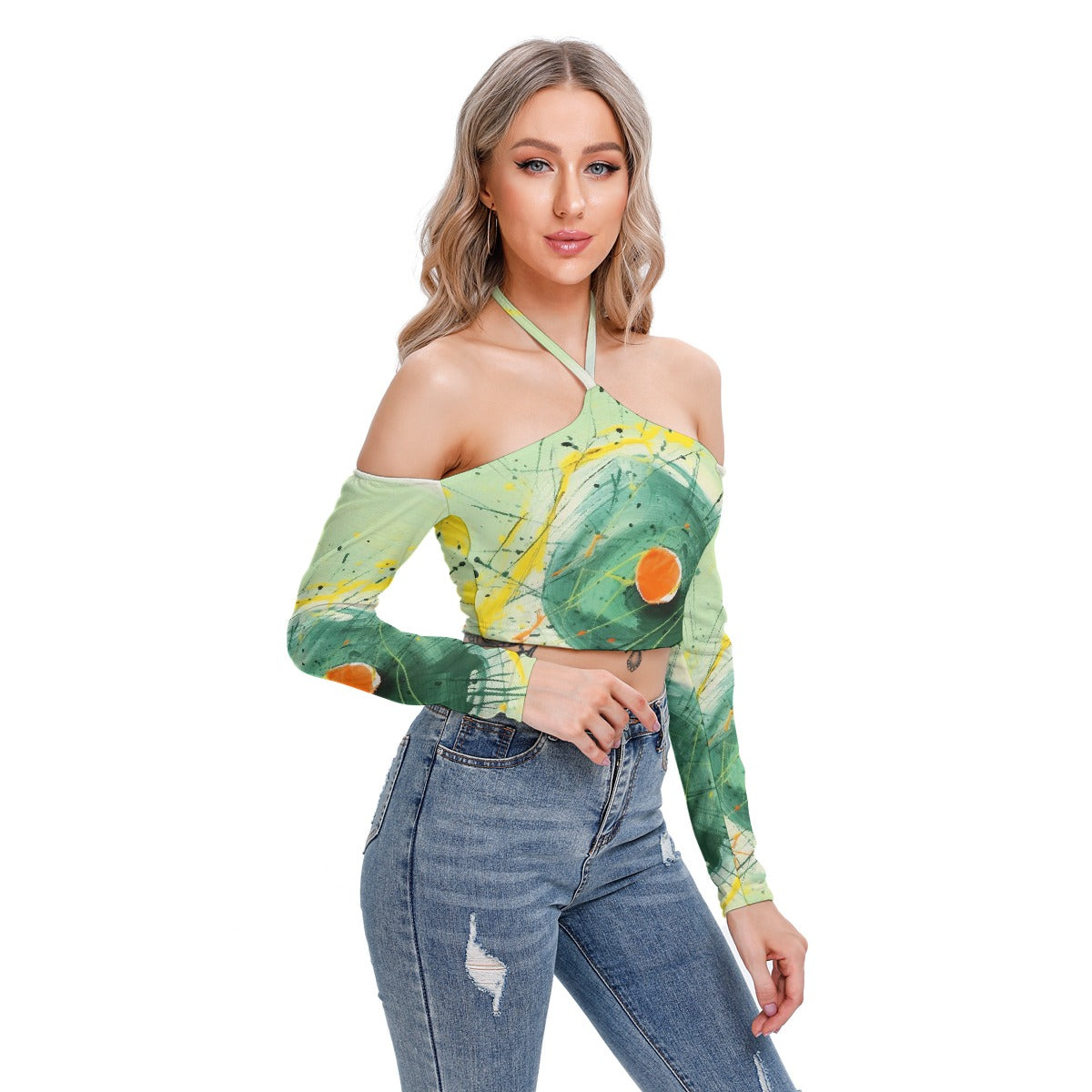 All-Over Print Women's Halter Lace-up Top
