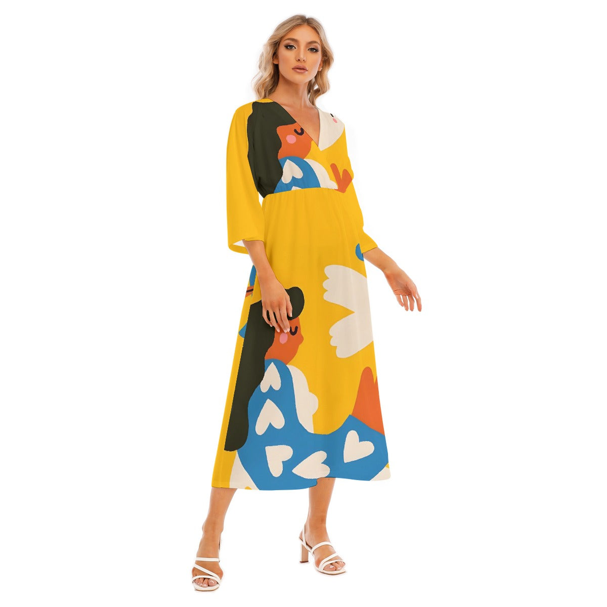All-Over Print Women's Mid-Sleeve Long Dress