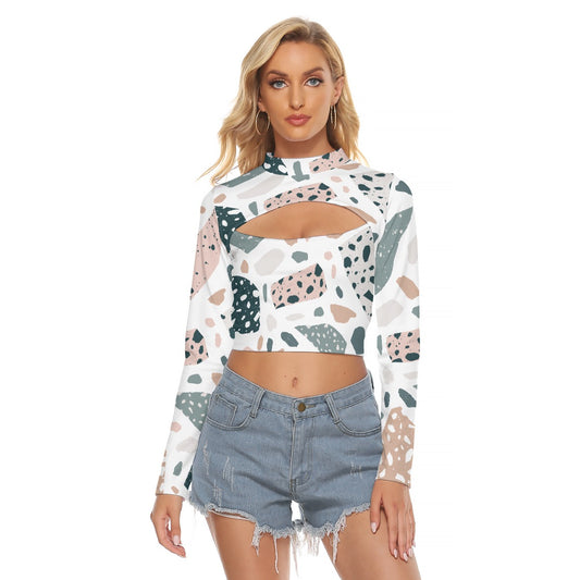 All-Over Print Women's Hollow Chest Keyhole Tight Crop Top
