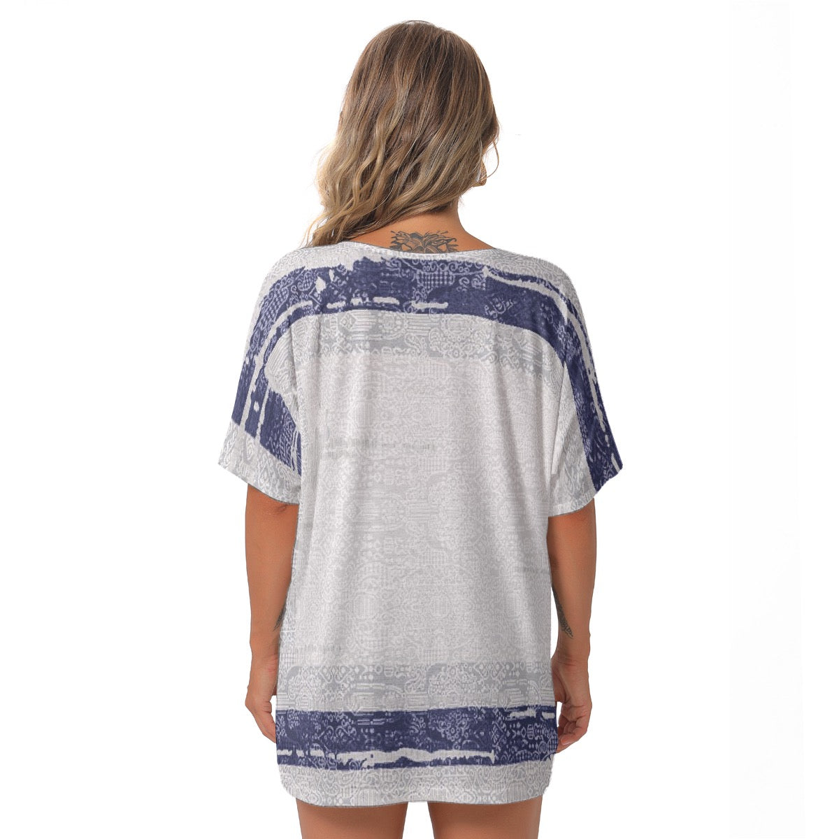 All-Over Print Women's Bat Sleeves V-Neck Blouse