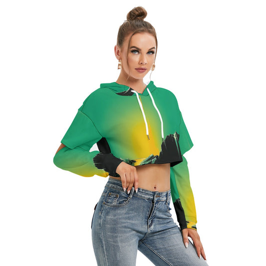 All-Over Print Women's Heavy Fleece Hoodie With Hollow Out Sleeve