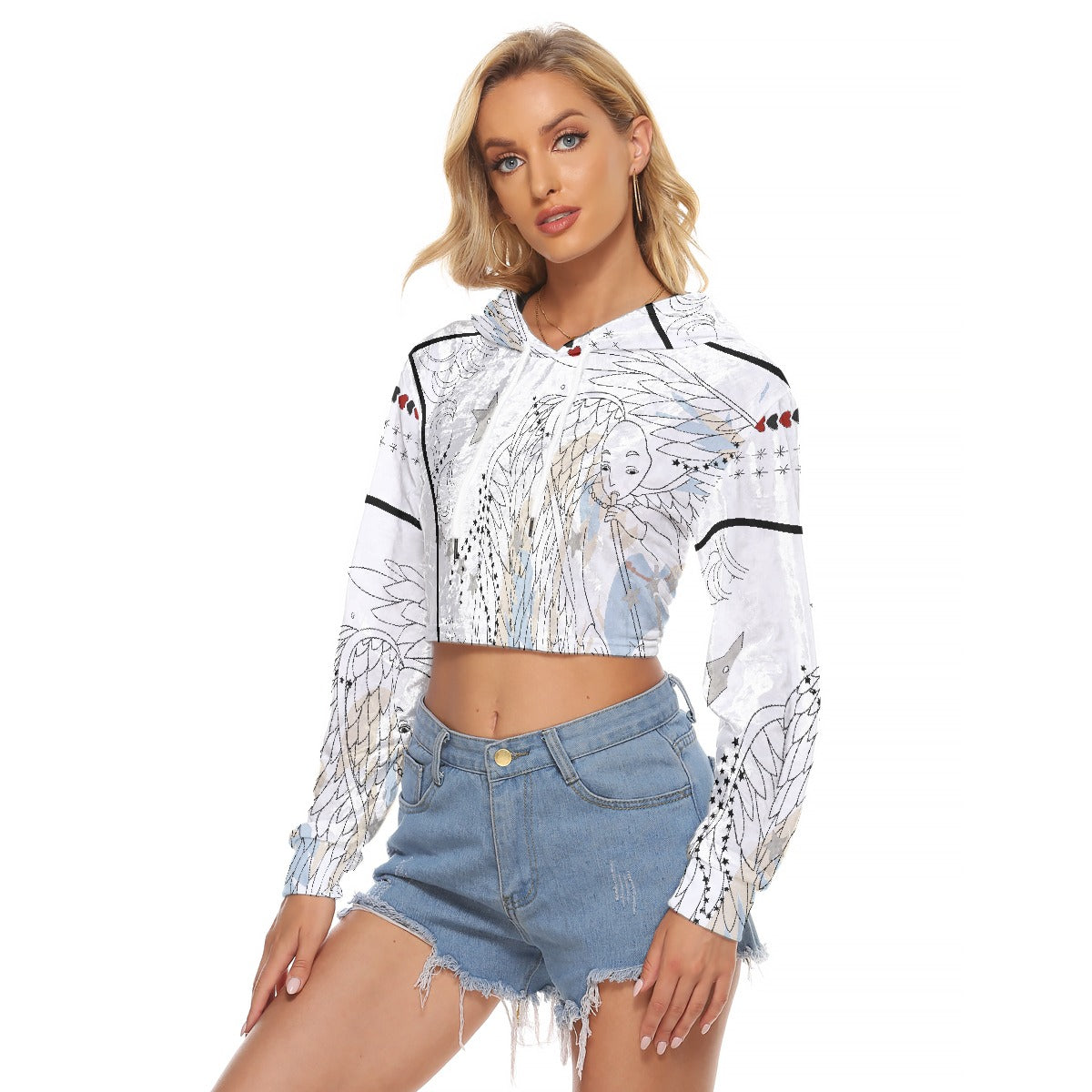 All-Over Print Women's Crop Top Hoodie|Velvet