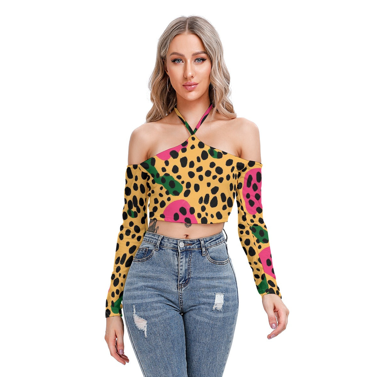 All-Over Print Women's Halter Lace-up Top