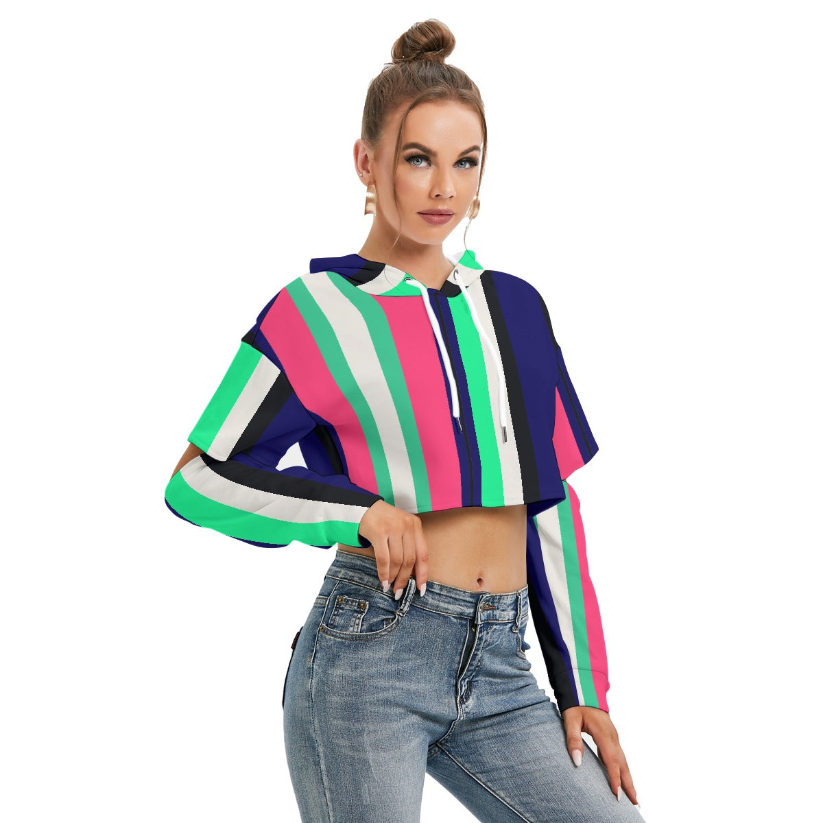 All-Over Print Women's Heavy Fleece Hoodie With Hollow Out Sleeve