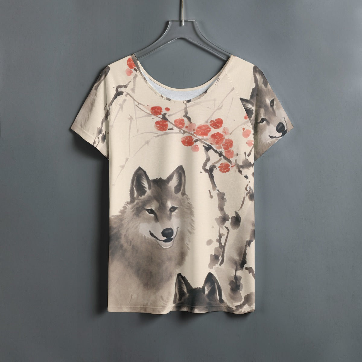 All-Over Print Women's Round Neck T-shirt With Raglan Sleeve