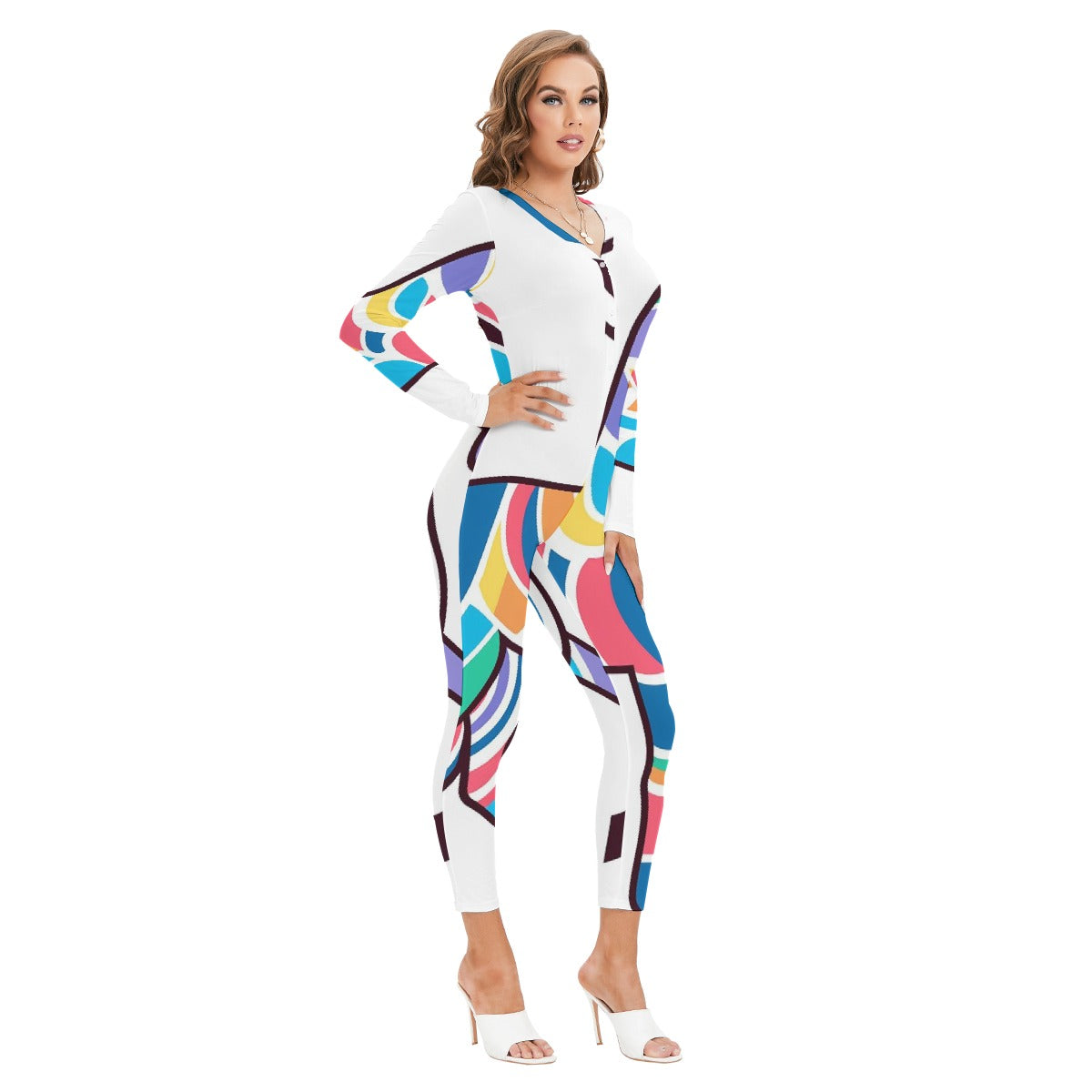 All-Over Print Women's Plunging Neck Jumpsuit