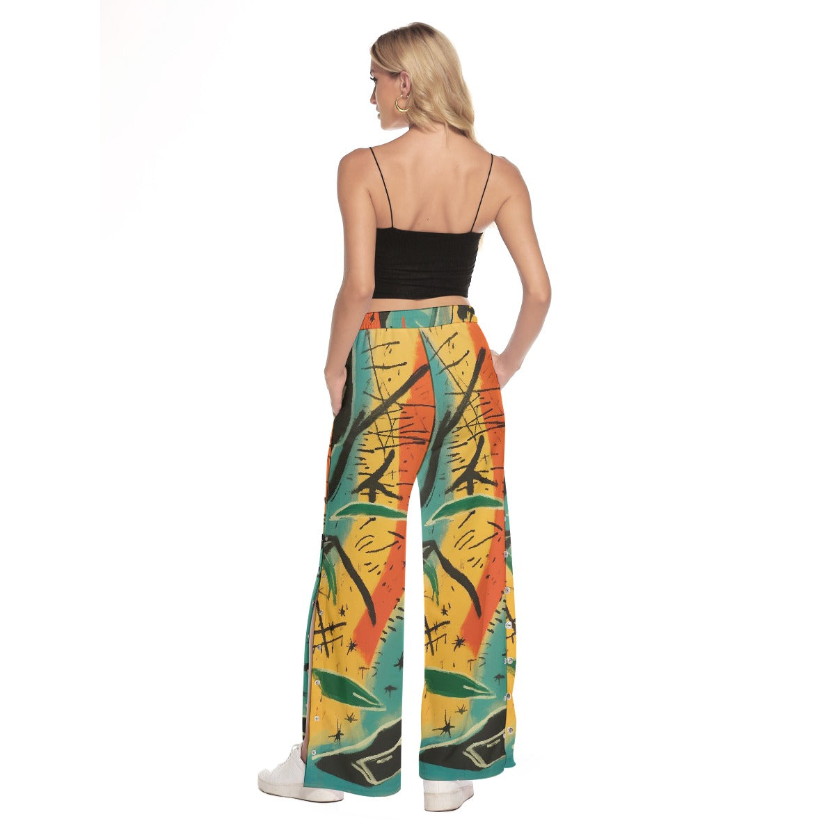 All-Over Print Women's Side Slit Snap Button Trousers