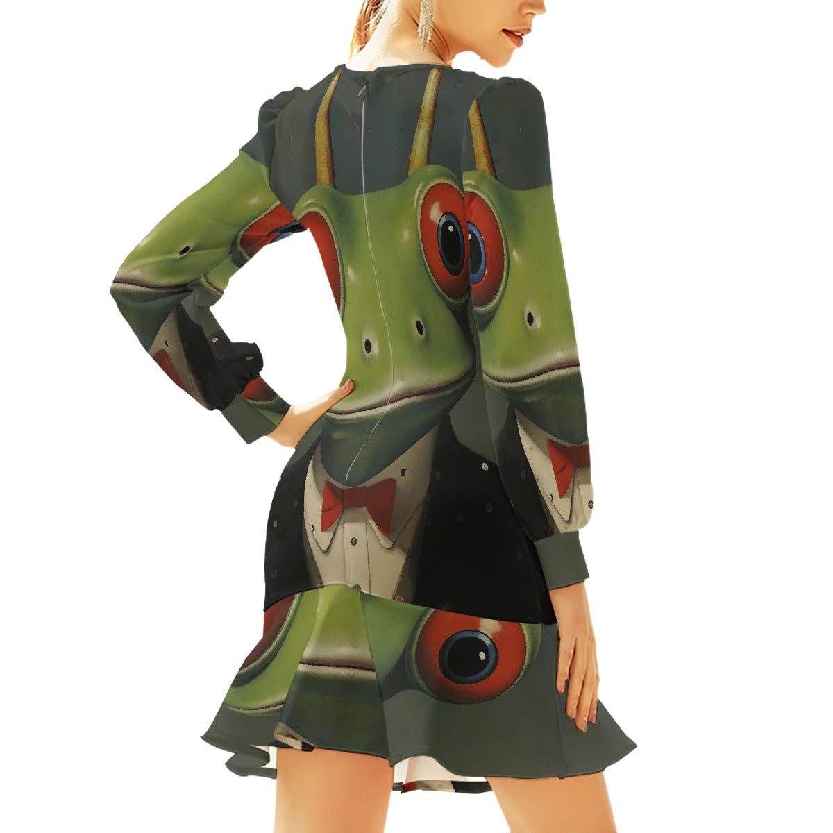 All-Over Print Women's Ruffle Hem Skinny Dress