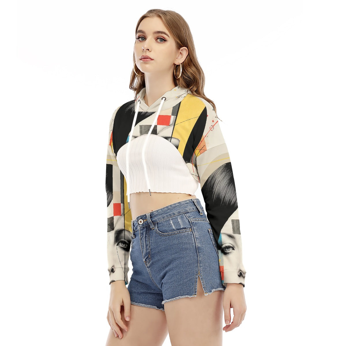 All-Over Print Women's Smock Short Hoodie With Long Sleeve