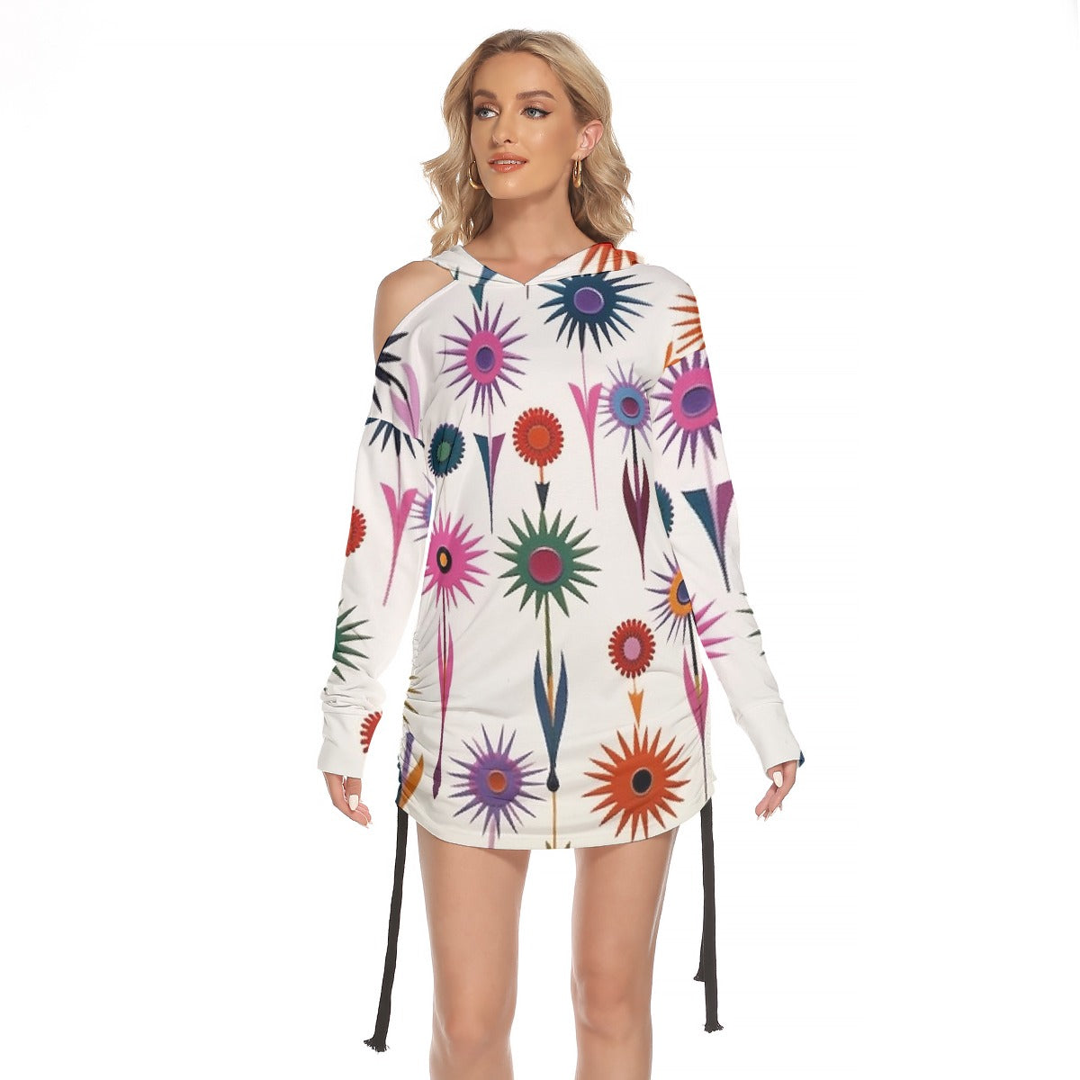 All-Over Print Women's One-shoulder Dress With Waist Shirring