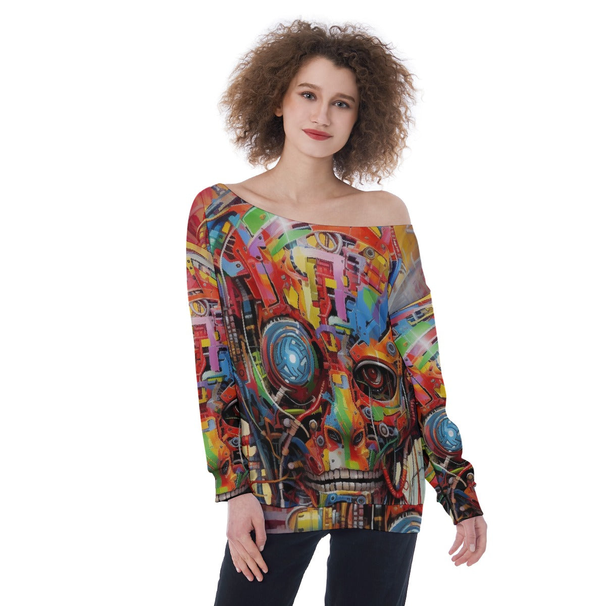 All-Over Print Oversized Women's Off-Shoulder Sweatshirt