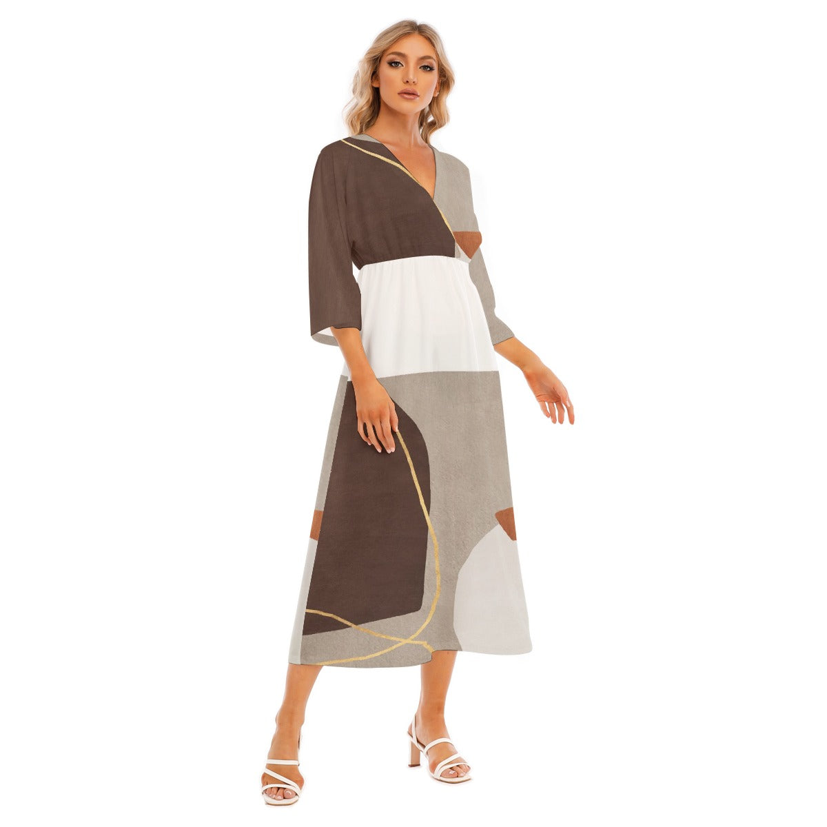 All-Over Print Women's Mid-Sleeve Long Dress