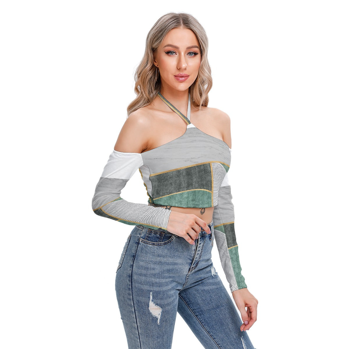 All-Over Print Women's Halter Lace-up Top