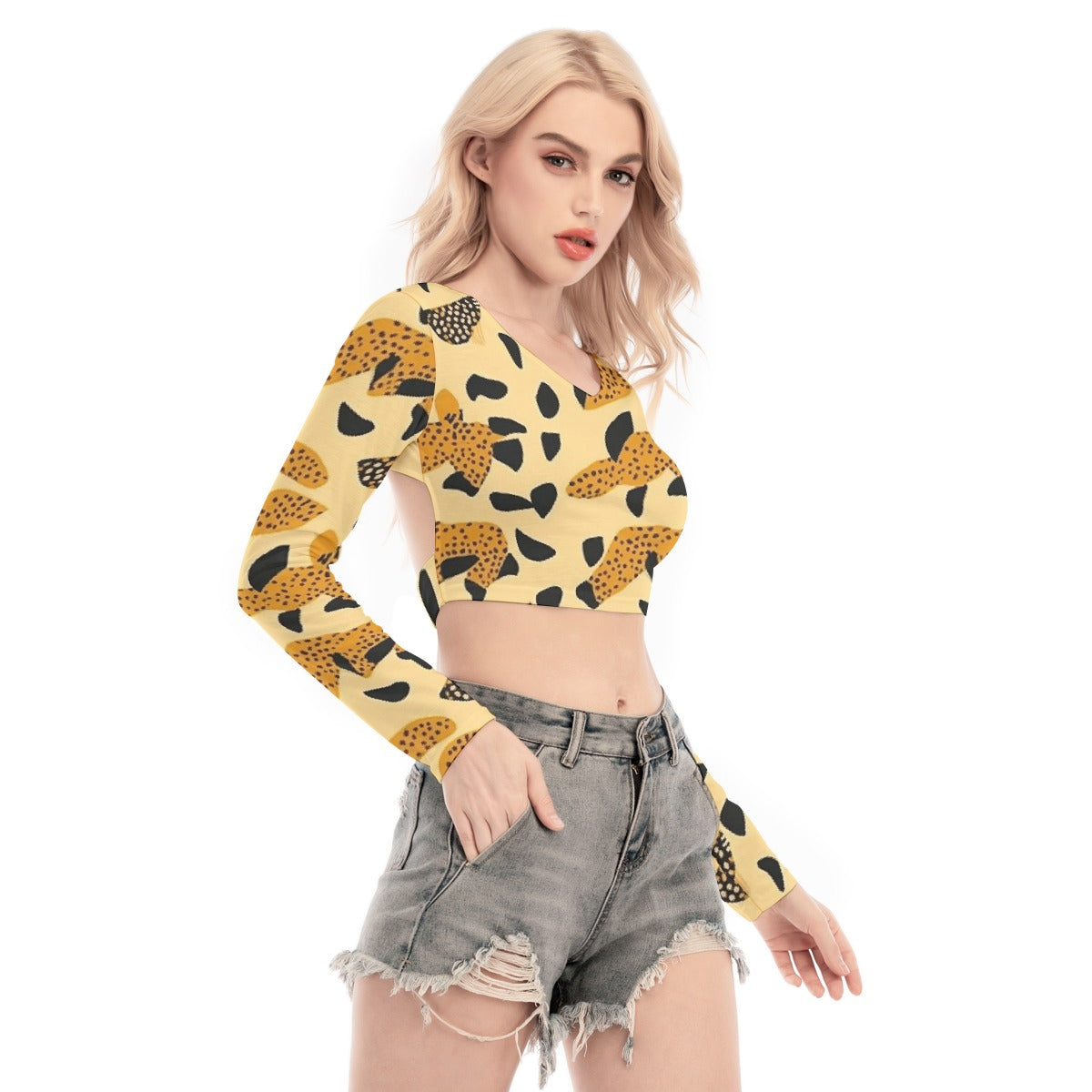 All-Over Print Women's Back Hollow T-shirt With Strap