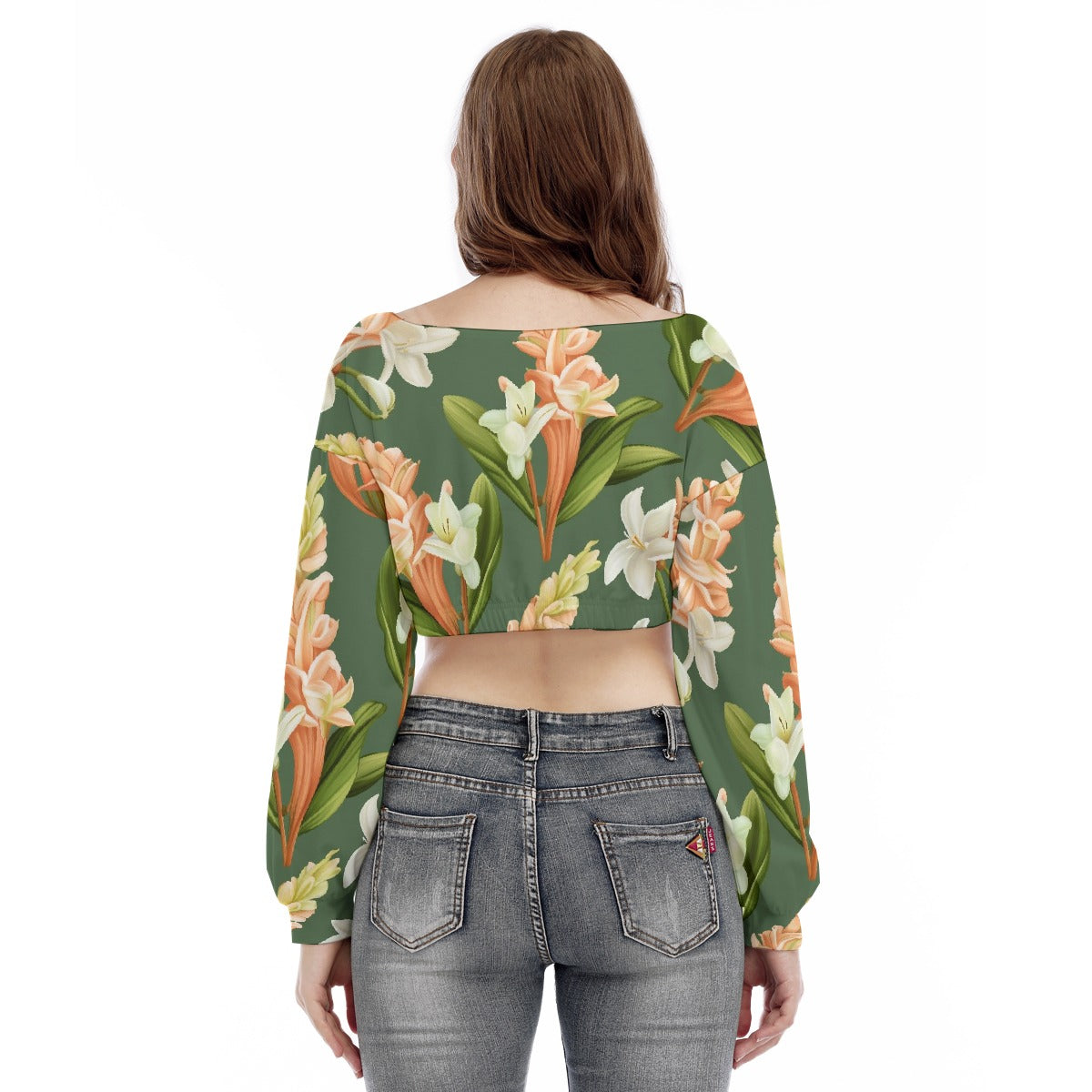 All-Over Print Women's V-neck Long Sleeve Cropped Sweatshirt