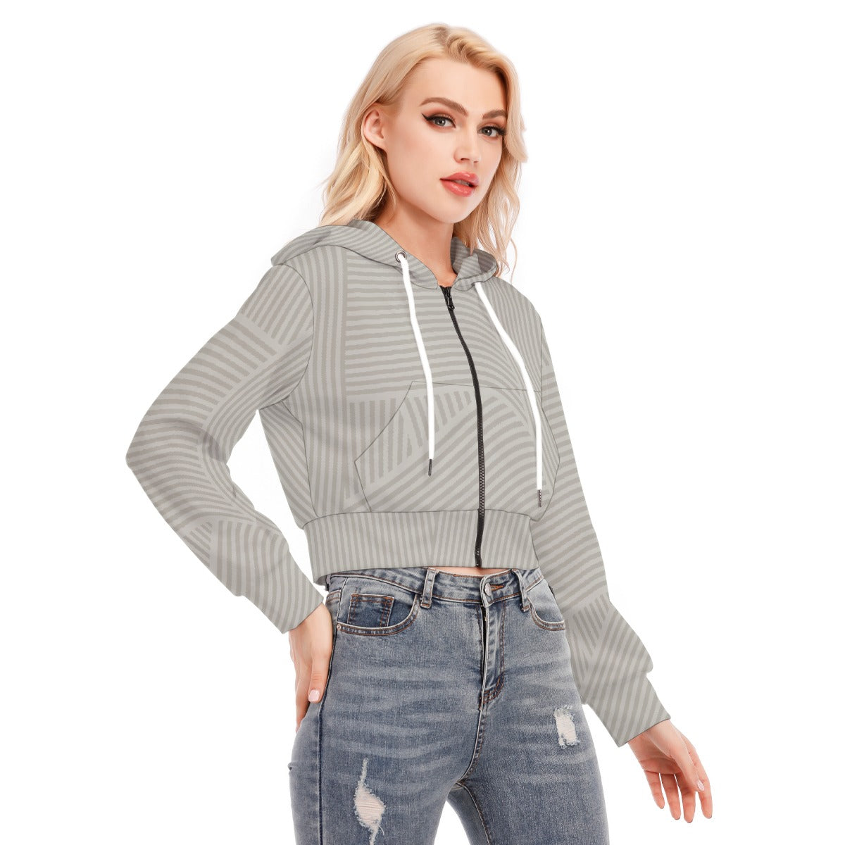 All-Over Print Women's Crop Top Hoodie With Zipper Closure