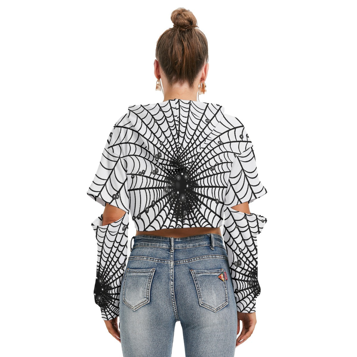 All-Over Print Women's Heavy Fleece Hoodie With Hollow Out Sleeve