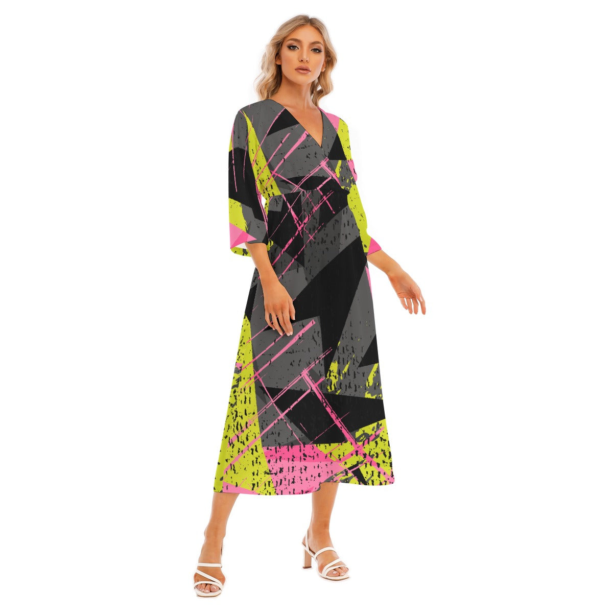All-Over Print Women's Mid-Sleeve Long Dress