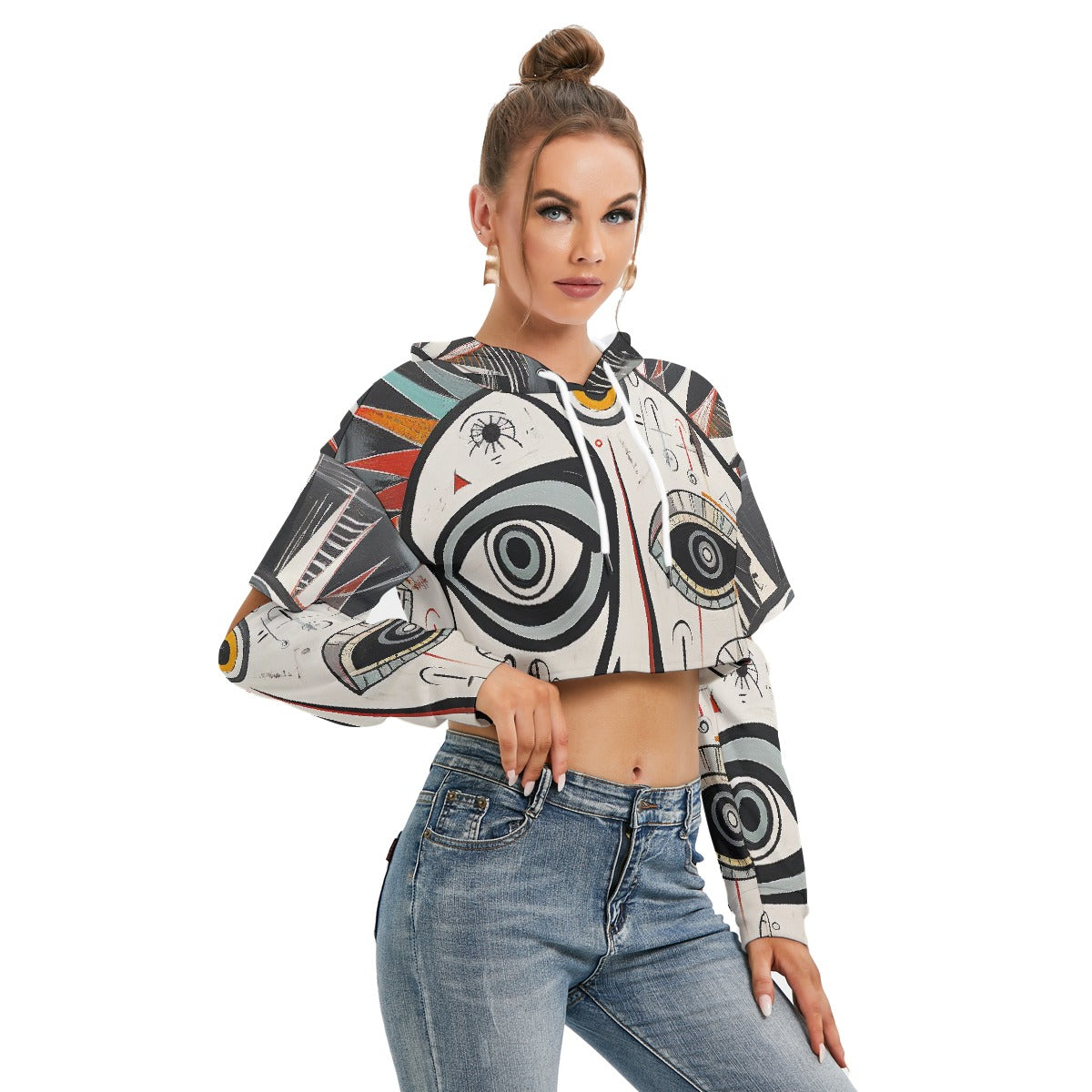 All-Over Print Women's Heavy Fleece Hoodie With Hollow Out Sleeve