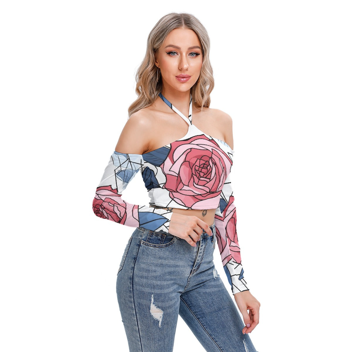 All-Over Print Women's Halter Lace-up Top