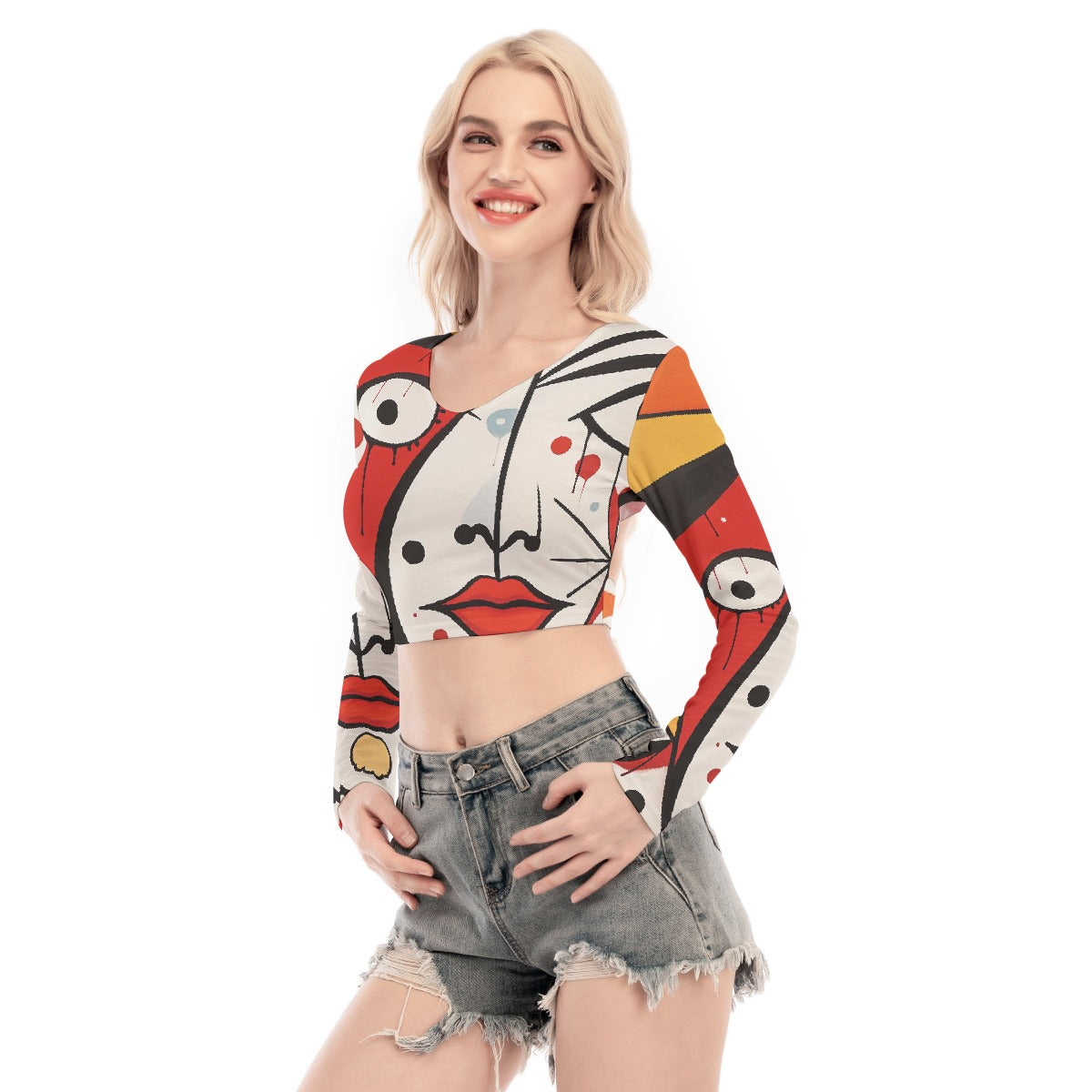 All-Over Print Women's Back Hollow T-shirt With Strap