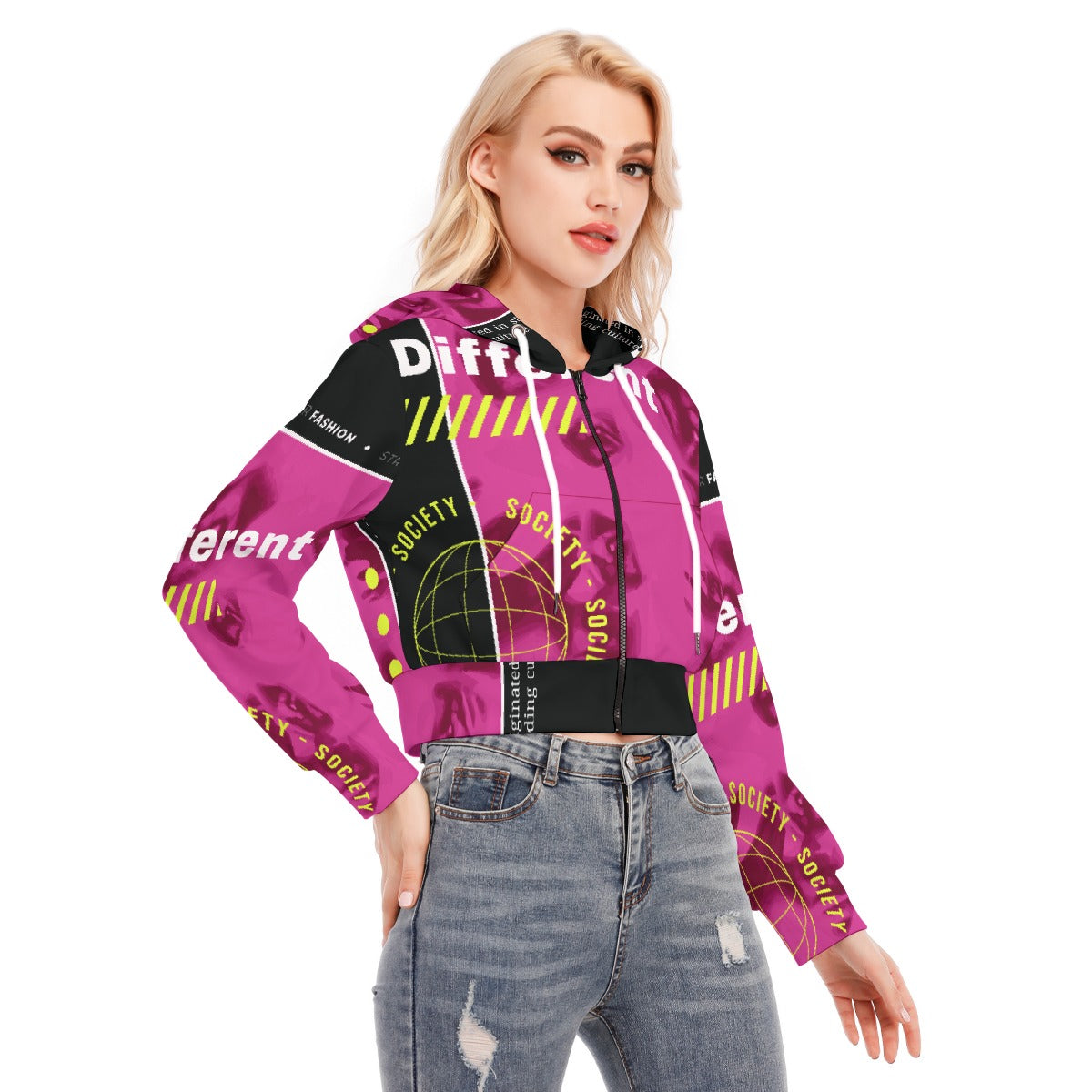 All-Over Print Women's Crop Top Hoodie With Zipper Closure