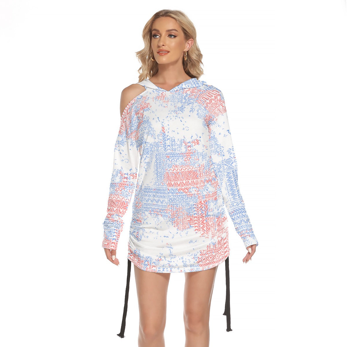 All-Over Print Women's One-shoulder Dress With Waist Shirring