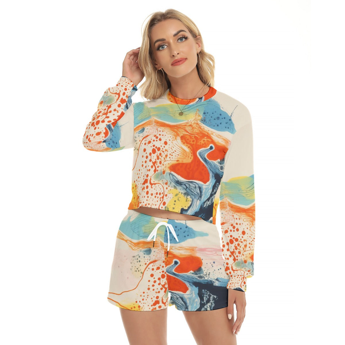 All-Over Print Women's Short Sweatshirt And Pants Suit