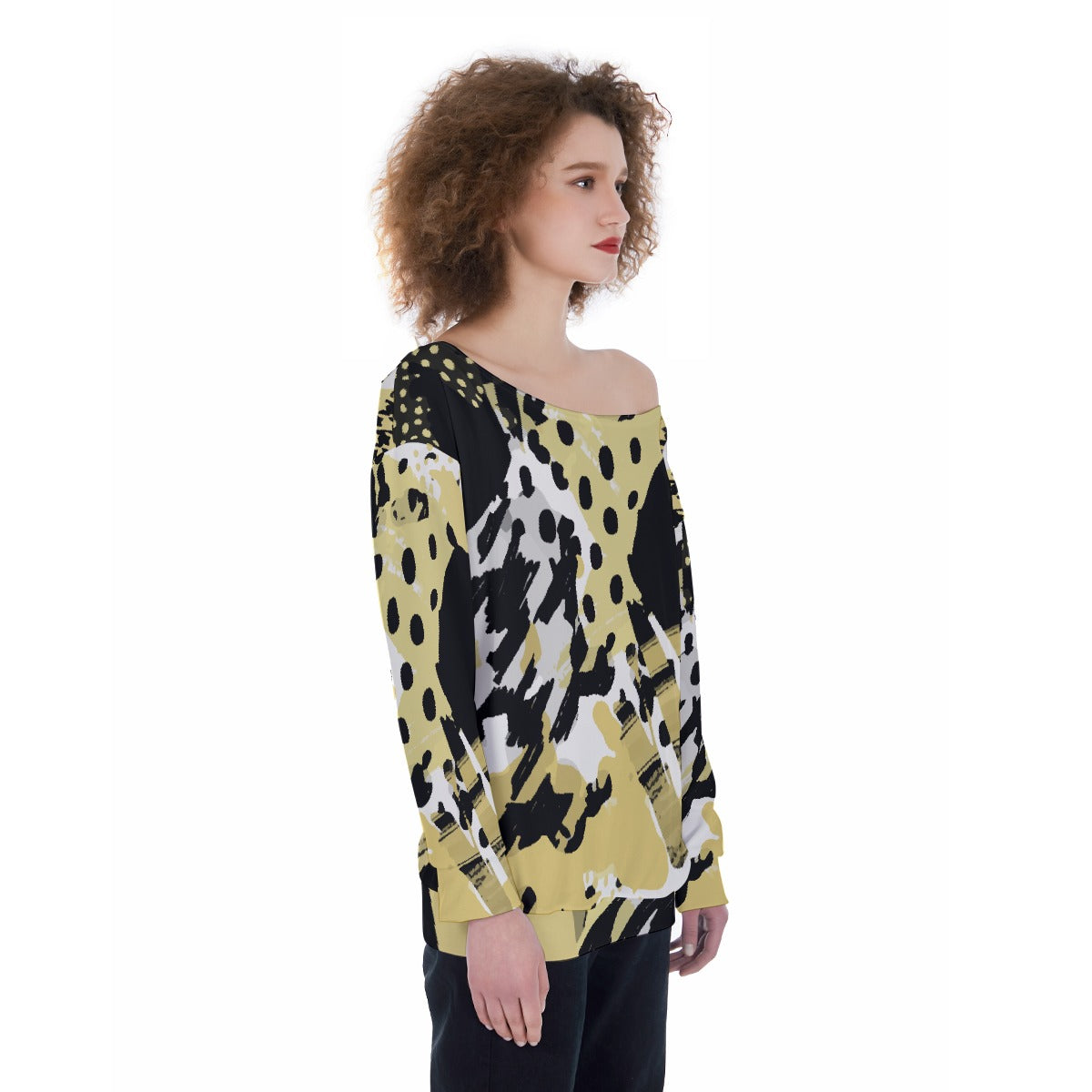 All-Over Print Oversized Women's Off-Shoulder Sweatshirt